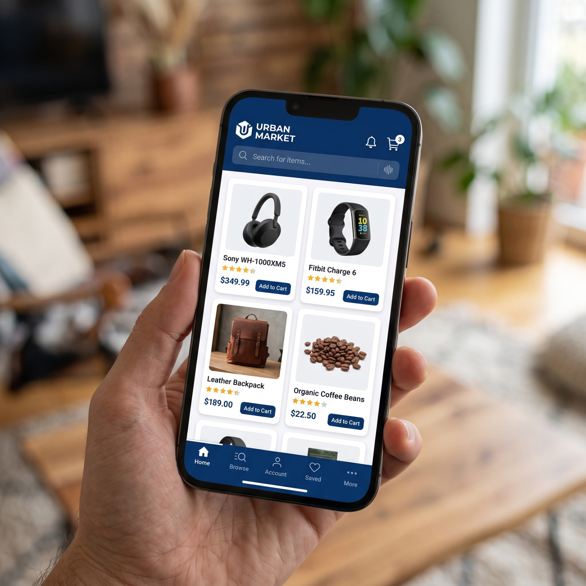 Retail shopping app running on a phone